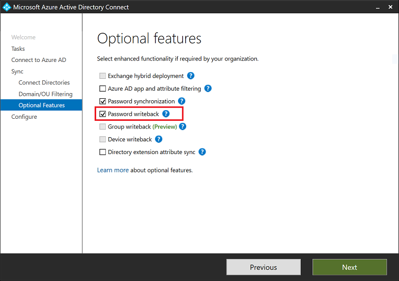 Azure AD connect configuration