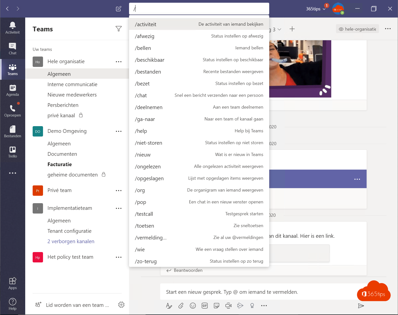 Zoekbalk commando's - Sneller navigeren door Microsoft Teams