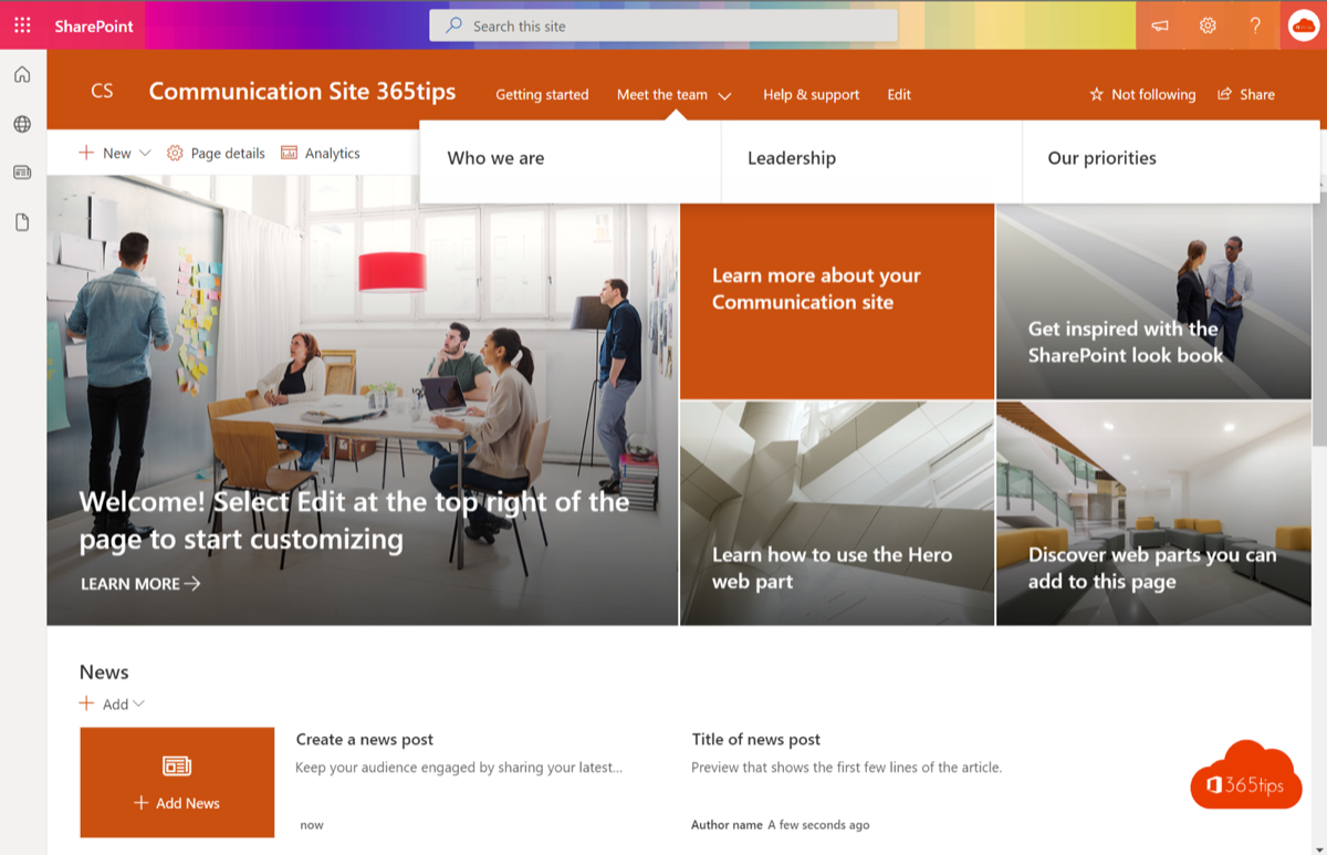 Standaard templates toepassen op SharePoint Online - Template chooser
