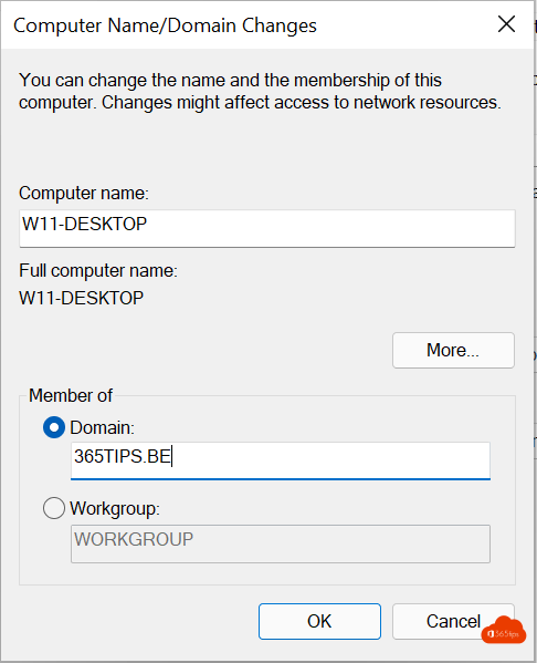 Windows 11 computer Name / Domain Changes Member of