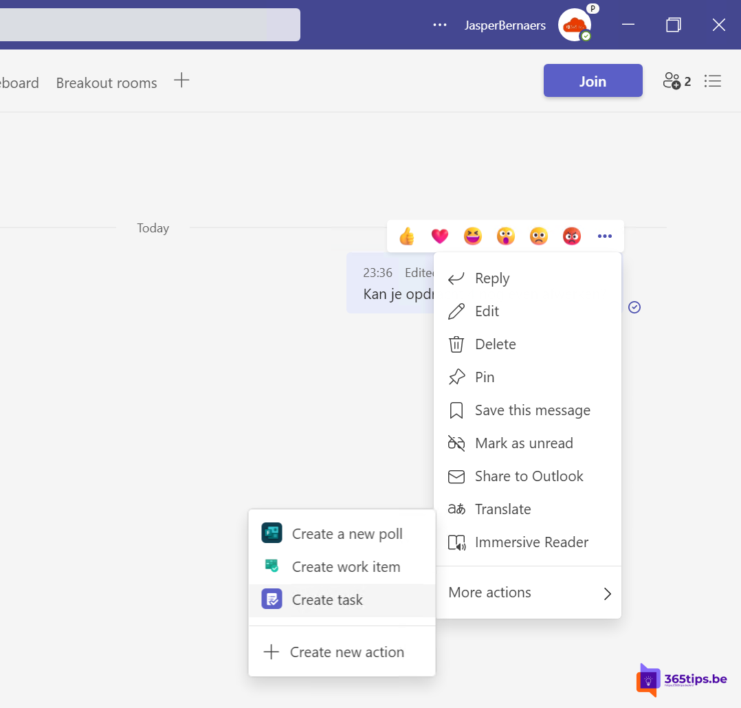 📝 Hoe maak je in Microsoft Teams een taak van een chatbericht? 🚩