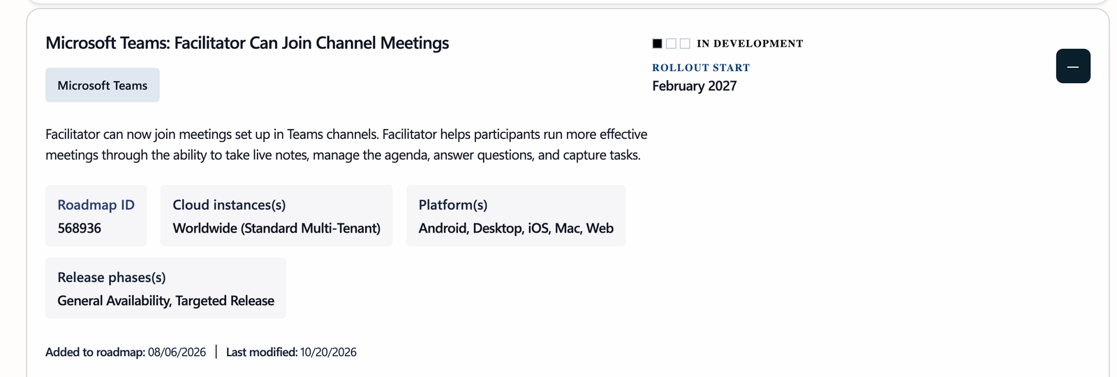 Microsoft 365 roadmap: Facilitator can join channel meetings in Teams