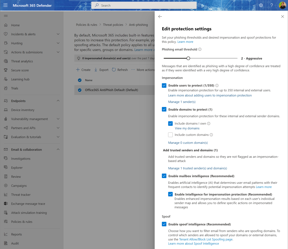 Microsoft Defender for Office 365 — anti-phishing policies