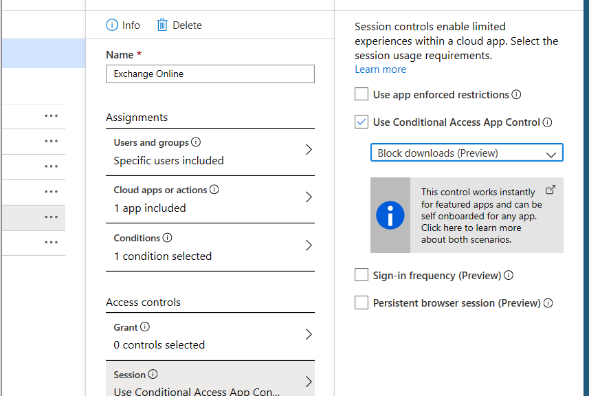 Exchange Online Conditional Access App Control